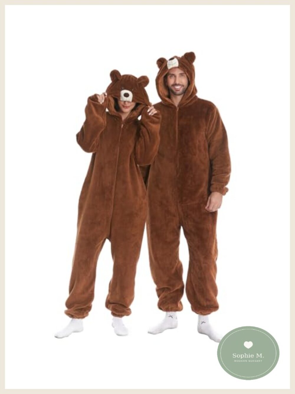 Fuzzy Double-sided Flannel Fleece Onesie with Hood, Zip-Front, Pockets - Adult